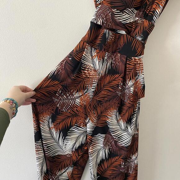 MNG MANGO brown cream black leafy print jumpsuit - Picture 4 of 6